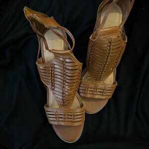 Brown Open Toe Sandal, 2.5 Inch Block Heal